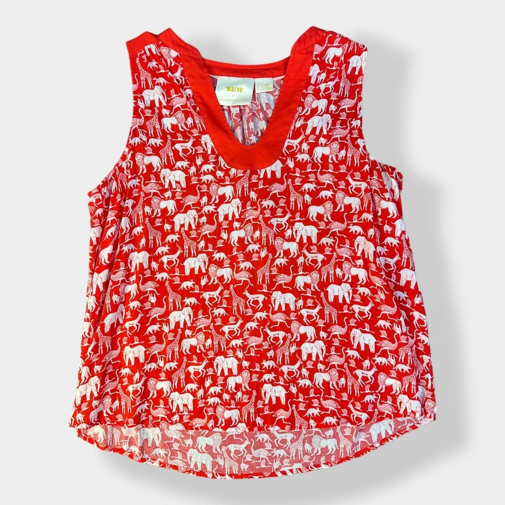Anthropologie Maeve Melange Red Animal Print Top Size 6
